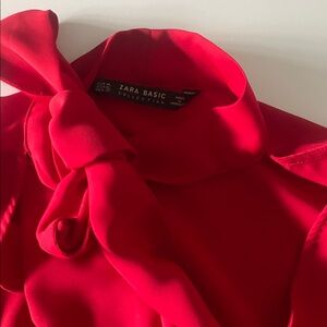 Zara Basic Vibrant Red Top with Bow